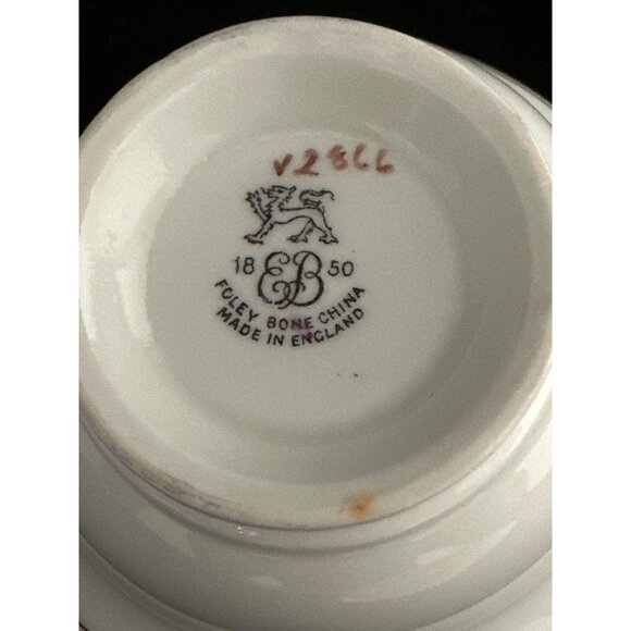 Vintage EB Foley Bone China Teacup & Saucer Set Yellow/Gold Floral Bird England - Picture 6 of 8